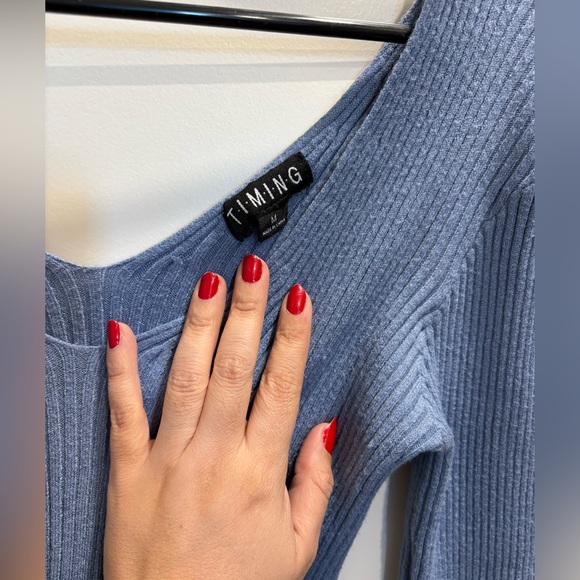 Timing Steel Blue Ribbed Knit Top - Picture 2 of 2